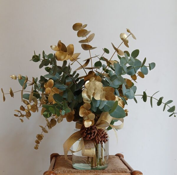 Bouquet in Gold Eucalyptus Vase